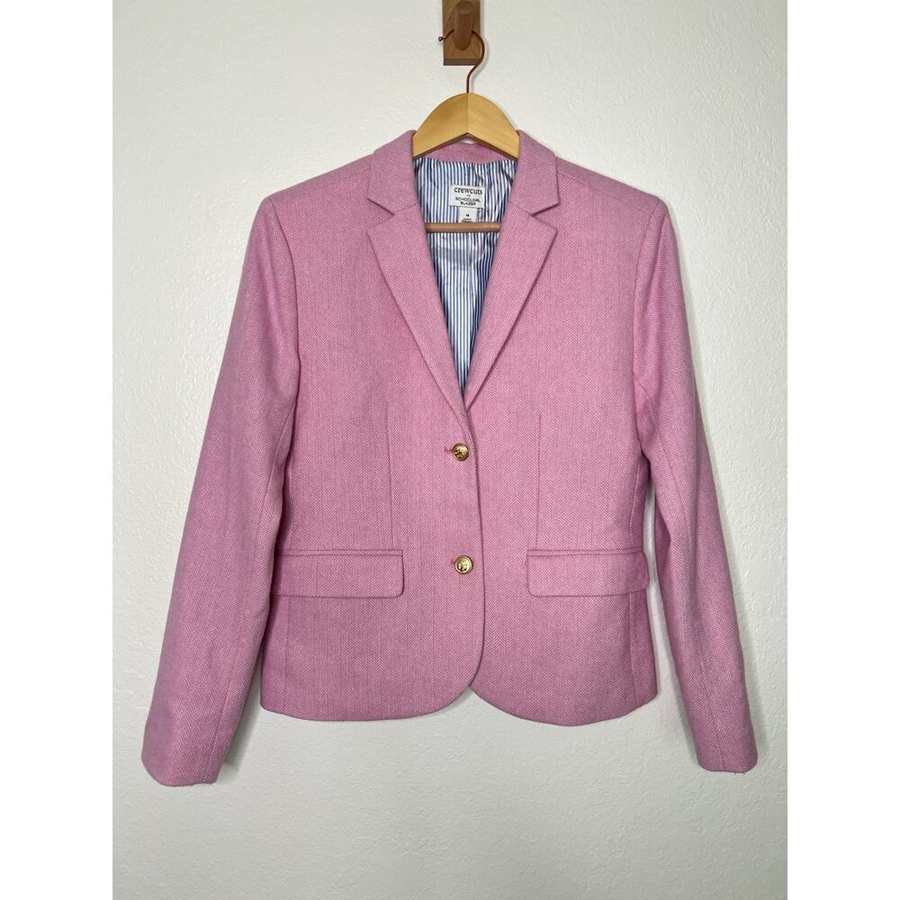 J. Crew Crewcuts Herringbone Schoolboy Pink Wool Blend Blazer Size 16 Girls